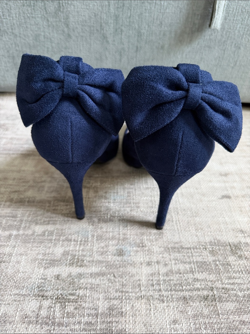 Navy faux Suede Pointed Toe Ankle Tie Pumps by Coleter - Picture 3 of 6